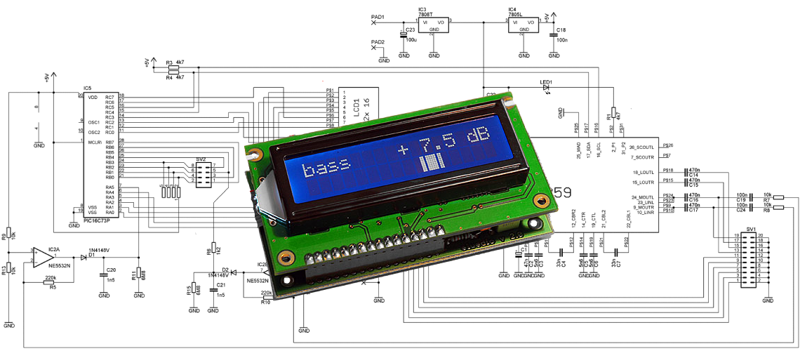 Digitálně řízený předzesilovač s LCD displejem