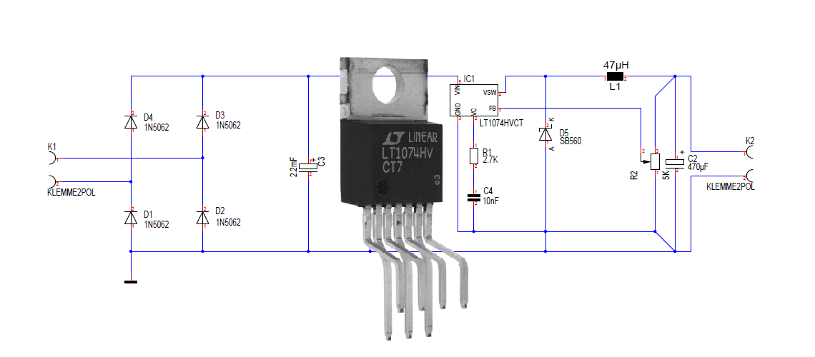 Jednoduchý regulovateľný zdroj s obvodom LT1074 pre všeobecné použitie